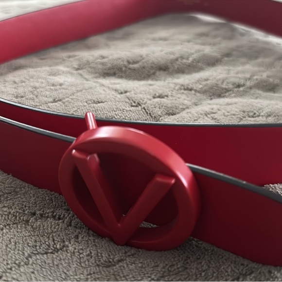 Valentino Red Belt with Iconic V Logo